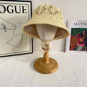 Spring summer hollow straw hand-crocheted knitted fisherman hat, breathable sun protection hat.