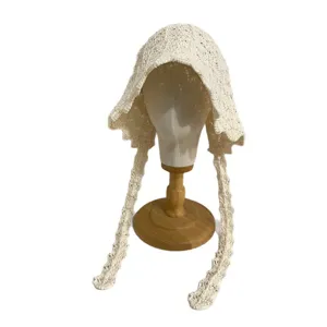 Japanese handmade crochet tie bucket hat for women spring summer sun protection beach hat