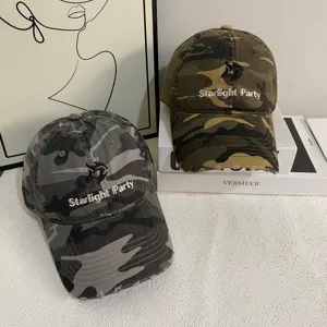 Gorra de Béisbol Táctica de Camuflaje Vintage para Mujeres Hombres Bordado 3D Letras Visera Curva Desgastado Sombrero de Protección Solar