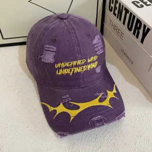 Gorra de beisbol vintage purpura con bordado amarillo, sombrero casual streetwear para primavera.