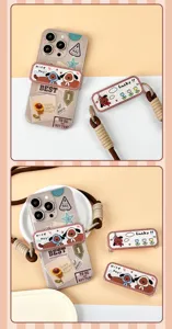 Cute dog transparent phone case with acrylic back clip and crossbody lanyard strap set.