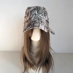 Detail shot of stylish snake print headscarf cap, featuring wild pattern for summer fashion.