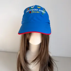 Sweet flower embroidered baseball cap, blue cute duck tongue hat with red brim trim for daily wear.