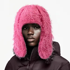 Winter Warm Plush Trapper Hat Cute Bunny Ears Thickened Windproof Ushanka Hat Fashion Streetwear Cold Weather Fuzzy Cap