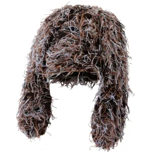 Detailed view of the fuzzy shaggy plush rabbit ear hat, showcasing soft texture and warm ear flaps.