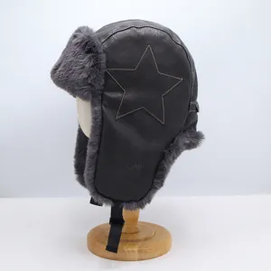 Chapeau uschanka chaud d'hiver chapeau de bombardier en cuir imperméable peluche