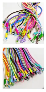 Colorful crossbody phone lanyard handmade braided adjustable neck strap with keyring detail.