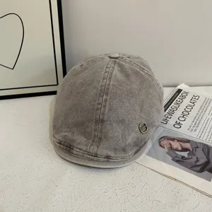 Vintage gewassen denim ivy pet voor vrouwen, casual effenkleurige newsboy baret hoed duckbill.