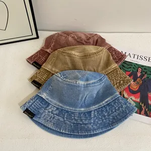 Vintage Washed Denim Anglerhut Unisex Lässig Distressed Sonnenschutzhut Retro Einfarbig Fisherman Cap