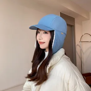Bonnet chaud d'hiver pour femme, bonnet de pilote coupe-vent doublé de polaire avec cache-oreilles.