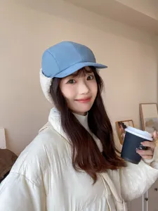 Casquette de baseball anti-froid d'hiver pour femme avec cache-oreilles en peluche