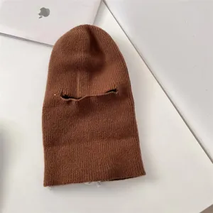 Brown knitted balaclava faceini winter warm windproof ski mask pullover wool hat detail