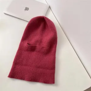 Winter warm knitted balaclava facekini hat windproof cycling pullover wool hat red detail
