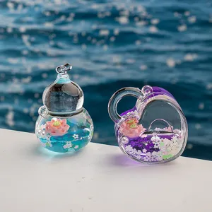 Joli porte-clés lotus flottant liquide pendentif de sac en acrylique huile super cadeau créatif