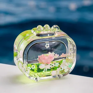 Joli porte-clés lotus liquide en acrylique pendentif de sac mignon décoration cadeau exquis
