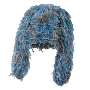 Fluffy plush rabbit ear winter bomber hat for women and men, cozy shaggy warm street knit cap.