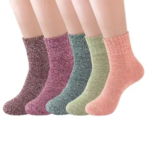 Damen Winter Warm Kaninchenwollmischung Socken Dick Grobstrick Wadenlang Casual Crew Socken Mehrfarbig Set Komfortabel Coords