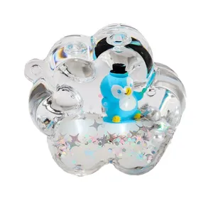 Joli porte-clés pingouin en acrylique transparent avec sable magique liquide cadeau