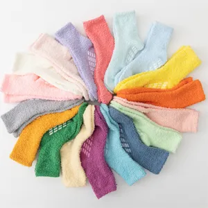 Women coral fleece fuzzy winter floor socks with anti-slip grip soles warm colorful set