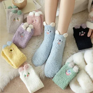 Cute fuzzy floor socks for women, thick warm coral fleece winter cute cartoon sleeping socks.
