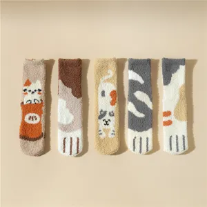 Chaussettes d'hiver douillettes en polaire pour femmes, pattes de chat mignonnes et peluche chat