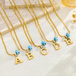 Minimalist Stainless Steel Evil Eye Letter Pendant Necklace Gold Plated Snake Chain Fashion Jewelry Gift For Women