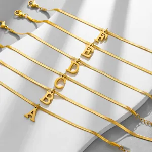 Minimalist Stainless Steel Initial Letter Anklet Gold Plated Snake Chain Foot Jewelry Gift For Women