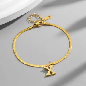 Gold titanium steel snake chain necklace featuring letter X pendant for daily wear gifts.