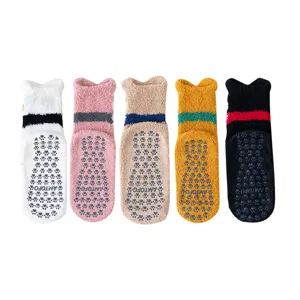 Women non-slip fuzzy slipper socks winter warm soft fluffy socks with cute cat ears and grips.