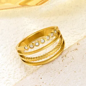 Anello Aperto in Acciaio Inossidabile Minimalista per Donna Anello con Strass Geometrico Gioiello di Moda