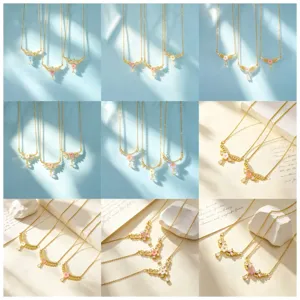 Gedetailleerd uitzicht op vergulde zircone bloemhanger halsketting, fijne ketting.