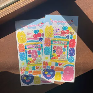 Estilo coreano lentejuelas láser gelatina lindo oso decorativo pegatinas de diario set.