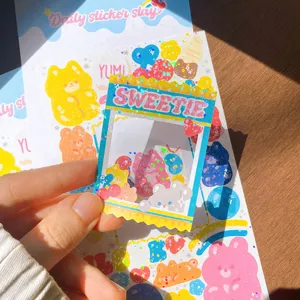 Adhesivo decorativo coreano con oso de gelatina brillante holografico para diario.