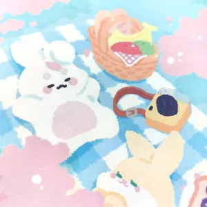 Cute bunny cherry blossom picnic sticky notes, 60 sheets decorative memo pad for journaling.