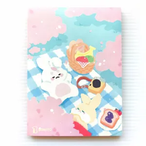 Cute bunny cherry blossom picnic memo pad, kawaii journaling sticky notes for daily use.