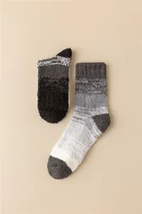 Herren flauschige Winter warme Wadenstrümpfe Farbverlauf grau schwarz dicke Kuschelsocken