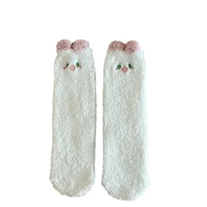 Coral fleece thick warm cozy cute cartoon long floor socks for women cozy winter sleep socks