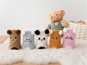 Cozy plush women sleeping socks thick warm coral fleece cute animal home winter mid-calf