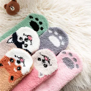 Süße Cartoon Tierpfote Corallenfleece Socken Für Damen Verdickt Warm Wadenlang Schlafsocken Gemütliche Plüsch Hausbodesocken