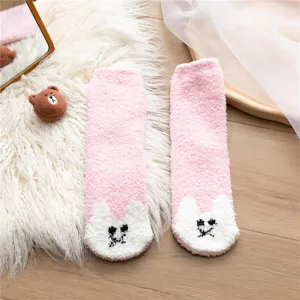 Damen süße rosa Korallenfleece warme Socken plüschig dicke Winter Tierschlaf Socken