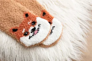 Kuschelige Plüsch Korallenfleece Damen Winter warme süße Tier Shiba Inu Muster Flauschige Socken.