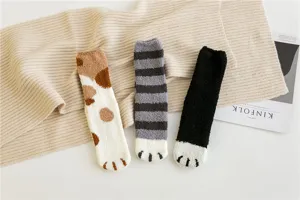 Chaussettes de sol chat polaire epaisses hiver pour femme pantoufles peluche douces