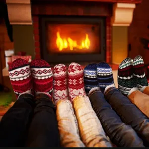 Cozy Christmas knitted thermal slipper socks for women, soft indoor floor socks with fleece.