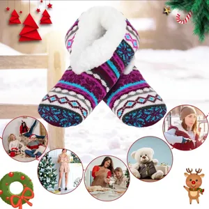 Women winter thermal slipper socks cozy fuzzy lined knit indoor floor socks for ladies home