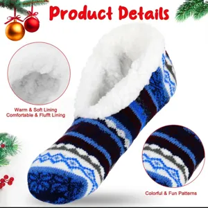 Women's indoor knitted slipper socks with cozy plush lining and warm non-slip sole design.