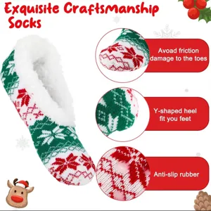 Women christmas slipper socks thermal indoor non-slip knitted fuzzy warm house socks cozy