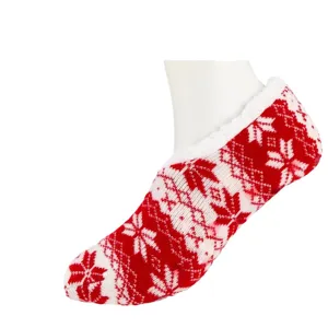Christmas knitted fuzzy slipper socks for women warm indoor non-slip floor socks red winter