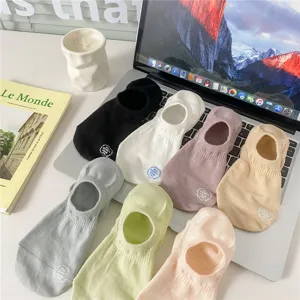 Women's breathable combed cotton shallow cut invisible socks, summer non-slip boat socks.
