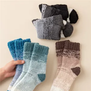Herren dicke Korallenvlies Socken weich warm Winter Bodensocken Farbverlauf mittelhoch