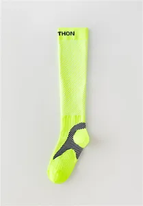Chaussettes de compression sport jaunes fluo genouillères pour course fitness yoga détail